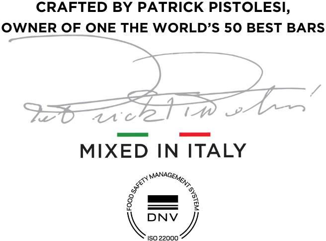 NIO Cocktails, Meister-Mixologe, Unterschrift von Patrick Pistolesi, in Italien gemixt und von DNV als Qualitätslebensmittel zertifiziert